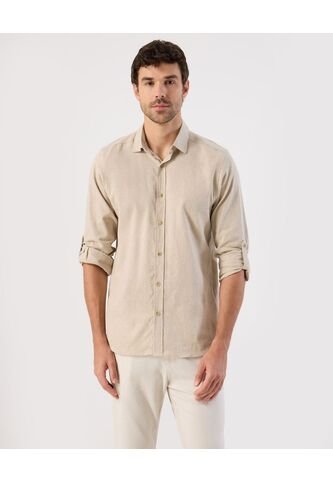 Camisa  Para Hombre Manga Larga Sin Bolsillo Cuello C Color Beige Marca Patprimo #44013173 Patprimo