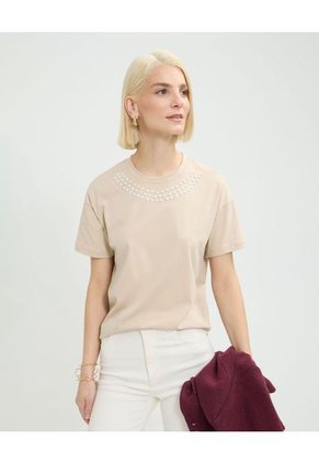 Camiseta Para Mujer Manga Sisa Cuello Redondo Color Beige Marca Patprimo #30093727