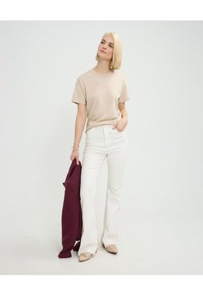 Camiseta Para Mujer Manga Sisa Cuello Redondo Color Beige Marca Patprimo #30093727