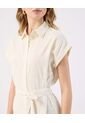 Vestido Corto Lino  Camisero Con Cinturón  Para Mujer Crema Patprimo de Patprimo