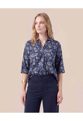 Blusa De Cuello Clásico Y Manga Al Codo Mujer  Para Mujer Azul Patprimo Patprimo