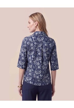 Blusa De Cuello Clásico Y Manga Al Codo Mujer Para Mujer Azul Patprimo