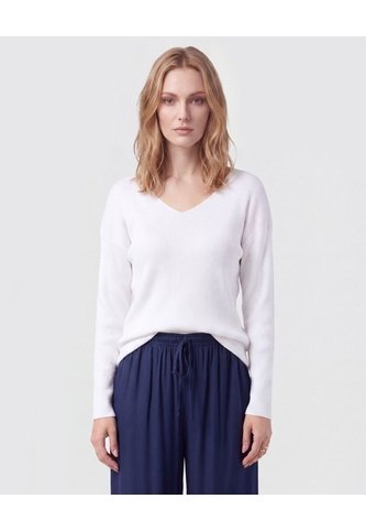 Saco Tejido En Rib Con Cuello En V Para Mujer  Para Mujer Blanco Patprimo Patprimo