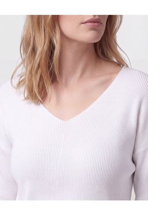 Saco Tejido En Rib Con Cuello En V Para Mujer  Para Mujer Blanco Patprimo
