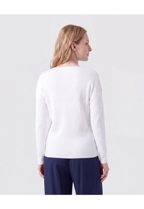 Saco Tejido En Rib Con Cuello En V Para Mujer  Para Mujer Blanco Patprimo