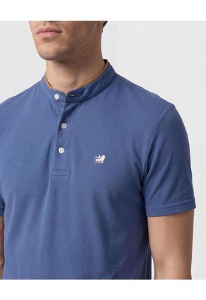 Polo Unicolor Cuello Mao Para Hombre Azul Patprimo