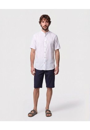 Camisa Manga Corta Cuello Mao   Para Hombre Azul Patprimo