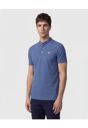 Polo Unicolor Cuello Mao Para Hombre Azul Patprimo