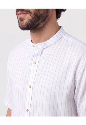 Camisa Manga Corta Cuello Mao   Para Hombre Azul Patprimo