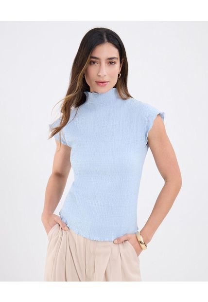 Camiseta Para Mujer Manga Corta Cuello Alto Color Azul Marca Patprimo #30093812