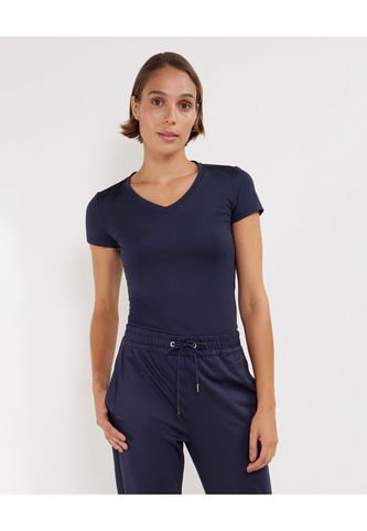 Camiseta Para Mujer Manga Corta Cuello V Color Azul Oscuro Marca Patprimo #30093431 Patprimo