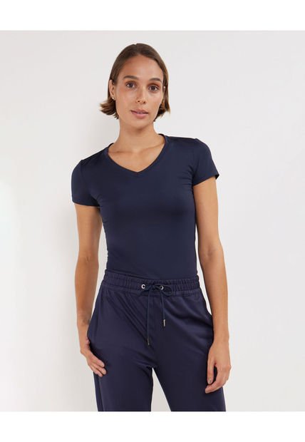 Camiseta Para Mujer Manga Corta Cuello V Color Azul Oscuro Marca Patprimo #30093431