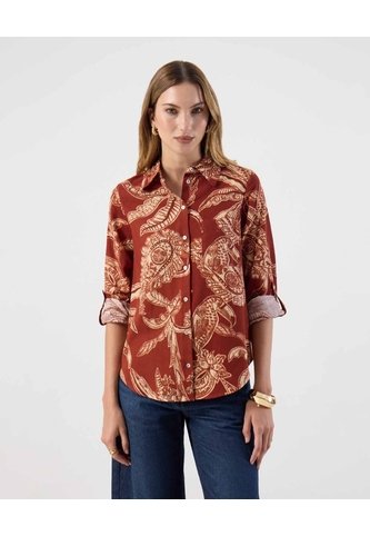 Camisa Ajuste Regular Mangas Recogidas   Para Mujer Naranja Patprimo Patprimo