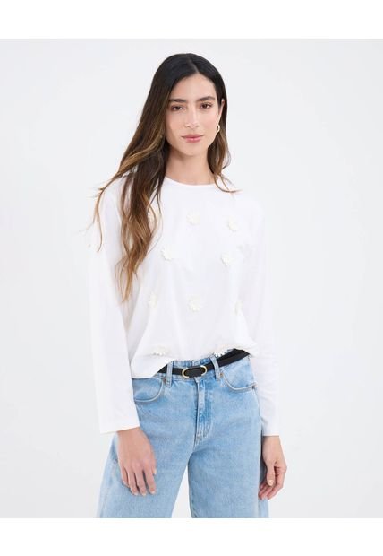 Camiseta Para Mujer Manga Larga Cuello Redondo Color Blanco Marca Patprimo #30093815