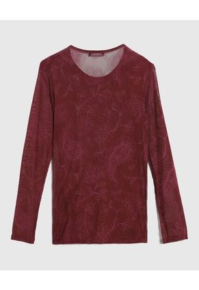 Camiseta  Para Mujer Manga Larga Cuello Redondo Color Vino Marca Patprimo #30093583