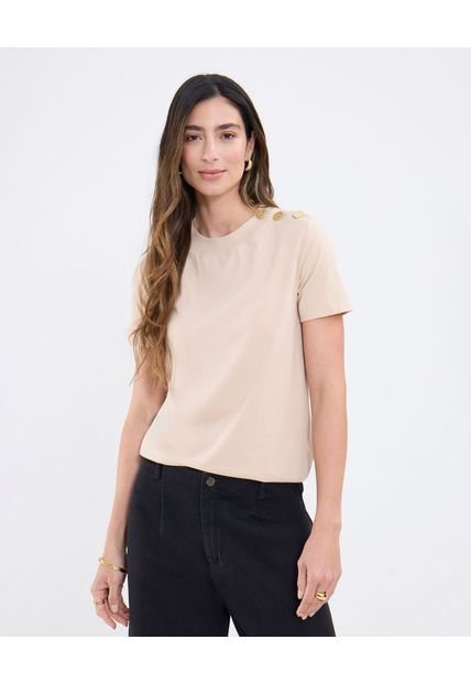 Camiseta Para Mujer Manga Corta Cuello Redondo Color Beige Marca Patprimo #30093776