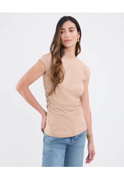 Camiseta Para Mujer Manga Corta Cuello Redondo Color Beige Marca Patprimo #30093822
