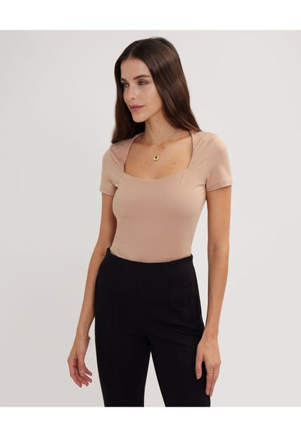 Camiseta Para Mujer Manga Corta Color Café  Marca Patprimo #30093528