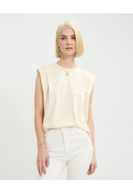 Camiseta Para Mujer Manga Sisa Cuello Redondo Color Crema Marca Patprimo #30093628