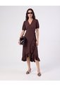 Vestido Cruzado Con Volantes   Para Mujer Café Patprimo de Patprimo