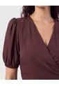 Vestido Cruzado Con Volantes   Para Mujer Café Patprimo de Patprimo