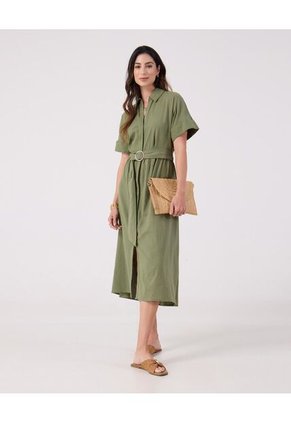 Vestido Unicolor Con Cinturon Para Mujer Verde Patprimo