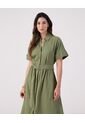 Vestido Unicolor Con Cinturon   Para Mujer Verde Patprimo de Patprimo