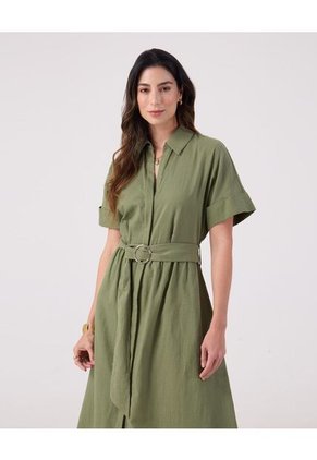Vestido Unicolor Con Cinturon Para Mujer Verde Patprimo