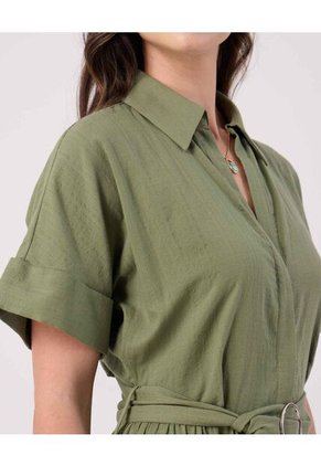 Vestido Unicolor Con Cinturon Para Mujer Verde Patprimo