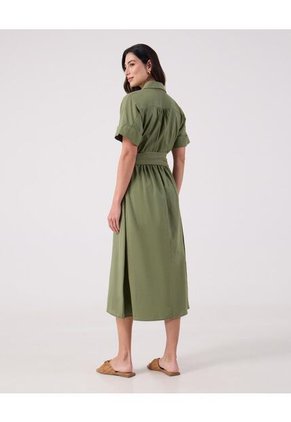 Vestido Unicolor Con Cinturon Para Mujer Verde Patprimo