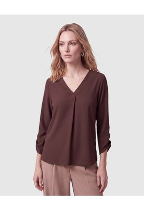 Blusa Unicolor Manga 3/4 Para Mujer Para Mujer Café Patprimo