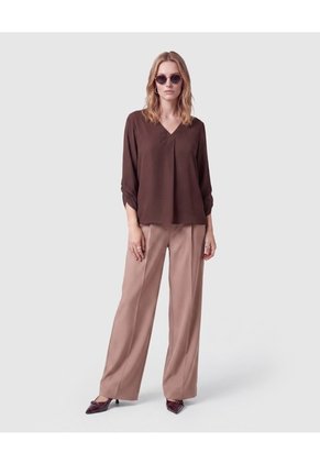 Blusa Unicolor Manga 3/4 Para Mujer Para Mujer Café Patprimo