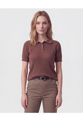 Polo Manga Corta Cuello Tejido Para Mujer Para Mujer Café Patprimo