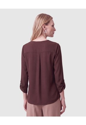 Blusa Unicolor Manga 3/4 Para Mujer Para Mujer Café Patprimo
