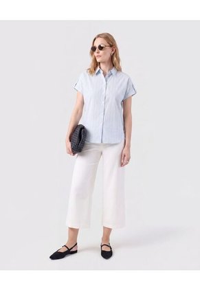 Camisa De Mujer Con Manga Al Codo Doblez Para Mujer Azul Patprimo