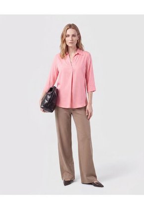 Blusa Camisera De Manga 3/4 Y Pliegue Mujer Para Mujer Rosa Patprimo