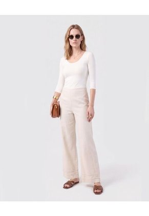 Pantalón De Bota Ancha Con Encaje Para Mujer Para Mujer Crema Patprimo