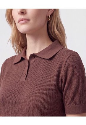Polo Manga Corta Cuello Tejido Para Mujer Para Mujer Café Patprimo