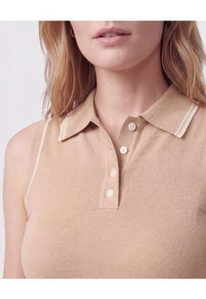 Polo Texturizada Cuello En Contraste Mujer Para Mujer Café Patprimo