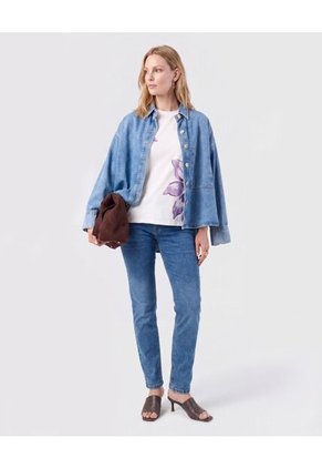 Jean Straight De Tiro Medio Para Mujer  Para Mujer Azul Patprimo