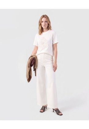 Camiseta Con Bordado De Cordón Para Mujer  Para Mujer Blanco Patprimo