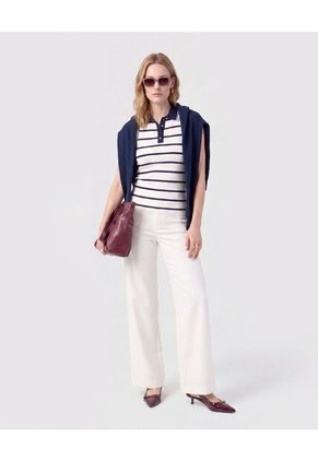 Pantalón Recto Con Bolsillo Frontal Para Mujer  Para Mujer Blanco Patprimo