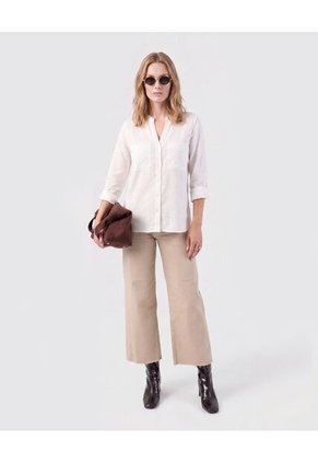 Blusa Manga Larga Con Escote En V Para Mujer  Para Mujer Blanco Patprimo