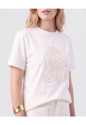 Camiseta Con Bordado De Cordón Para Mujer  Para Mujer Blanco Patprimo