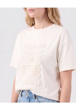 Camiseta Con Aplique Tejido Para Mujer  Para Mujer Crema Patprimo