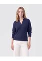 Saco Tejido Cuello Polo Con Escote En V  Para Mujer Azul Patprimo de Patprimo