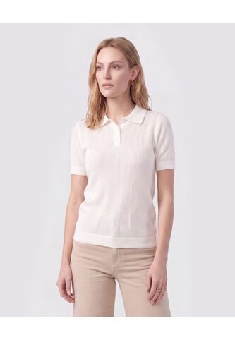 Polo Manga Corta Cuello Tejido Para Mujer  Para Mujer Blanco Patprimo Patprimo