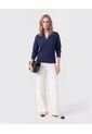 Saco Tejido Cuello Polo Con Escote En V  Para Mujer Azul Patprimo de Patprimo