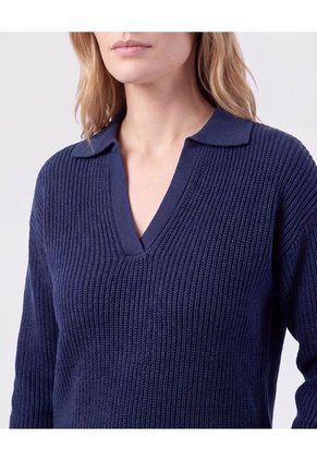 Saco Tejido Cuello Polo Con Escote En V Para Mujer Azul Patprimo