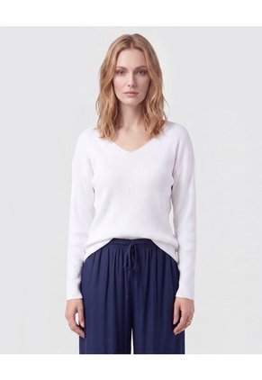 Saco Tejido En Rib Con Cuello En V Para Mujer Para Mujer Blanco Patprimo